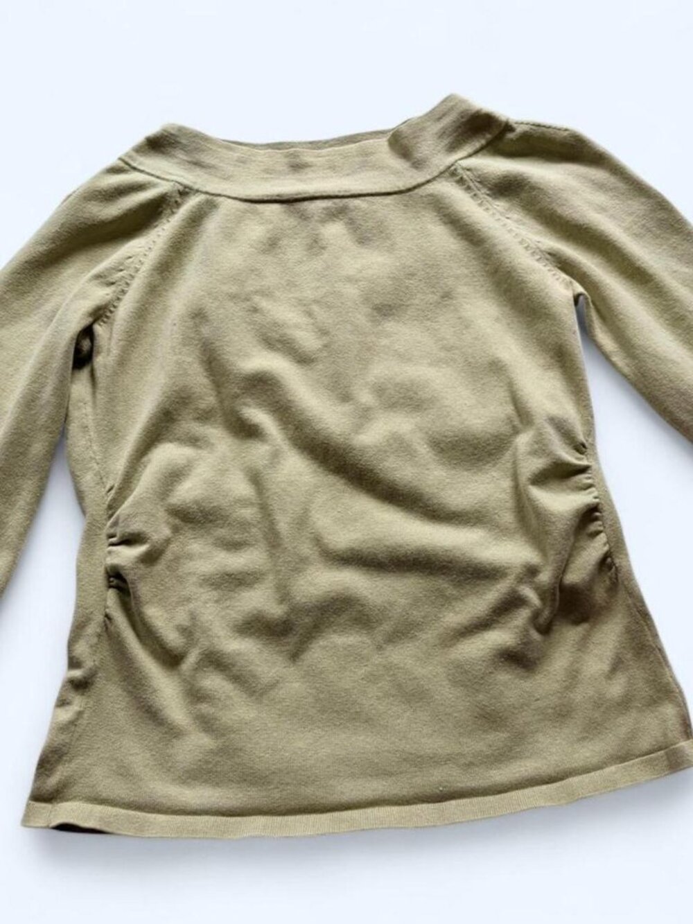 Ann Taylor Silk Cashmere Ruched Side Boatneck Sweater Soft Sage Green M
